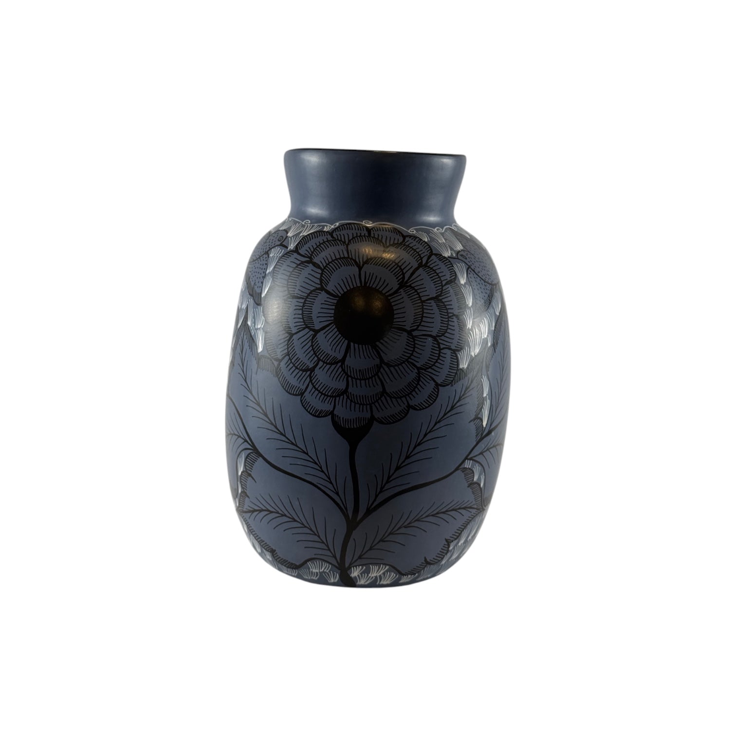 Huancito Clay Blue Vase with Large Flower
