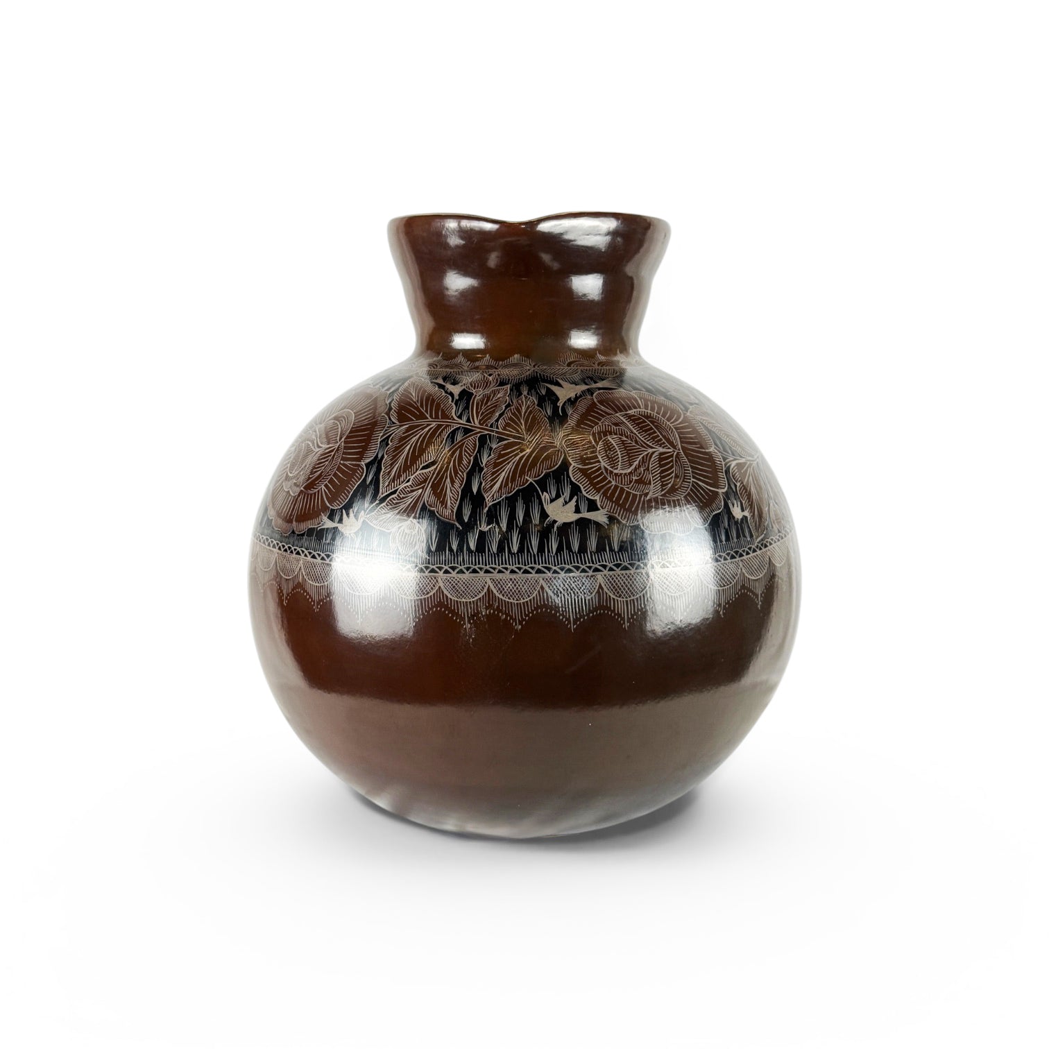 Huancito Clay Large Pitcher with Floral and Hummingbird Motif