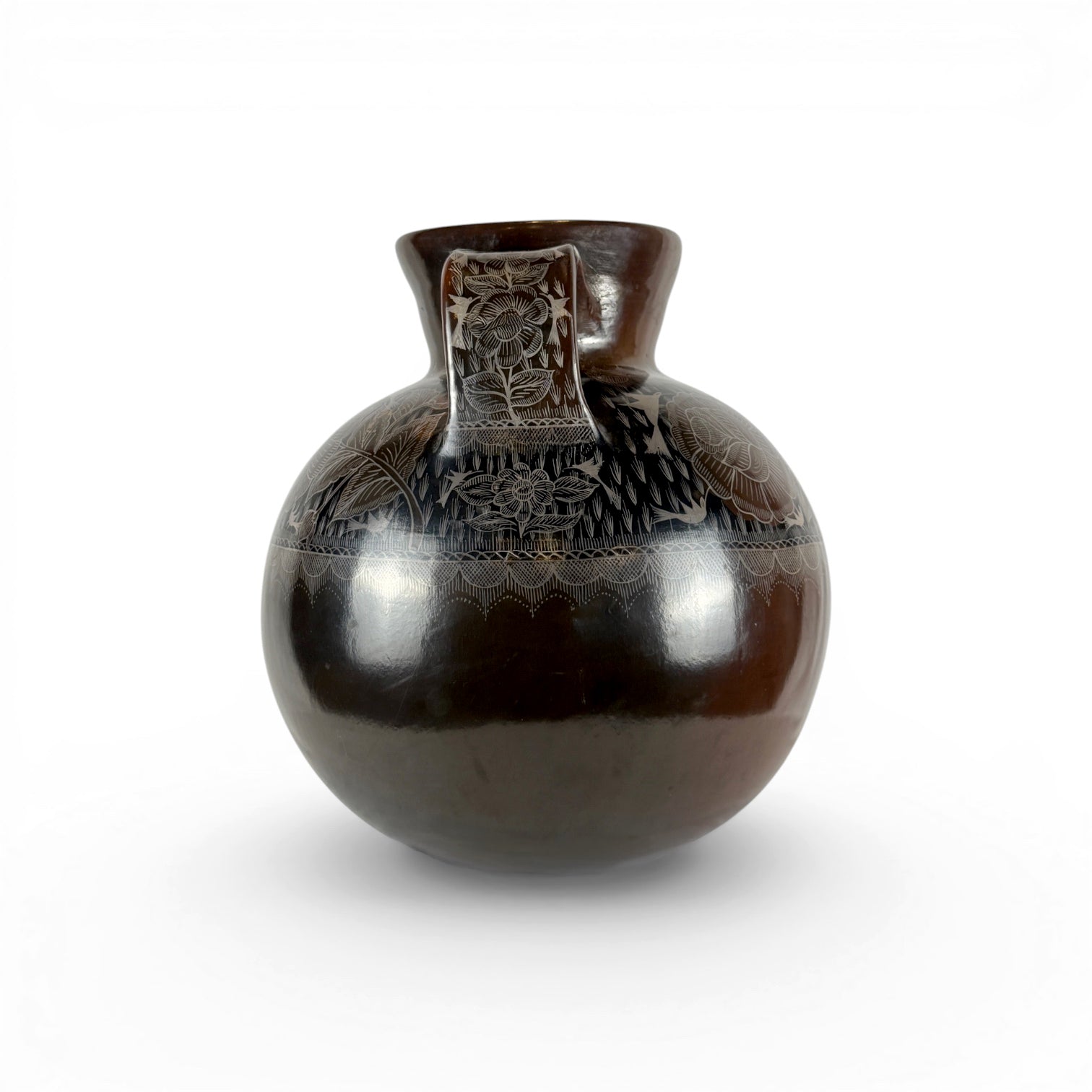 Huancito Clay Large Pitcher with Floral and Hummingbird Motif