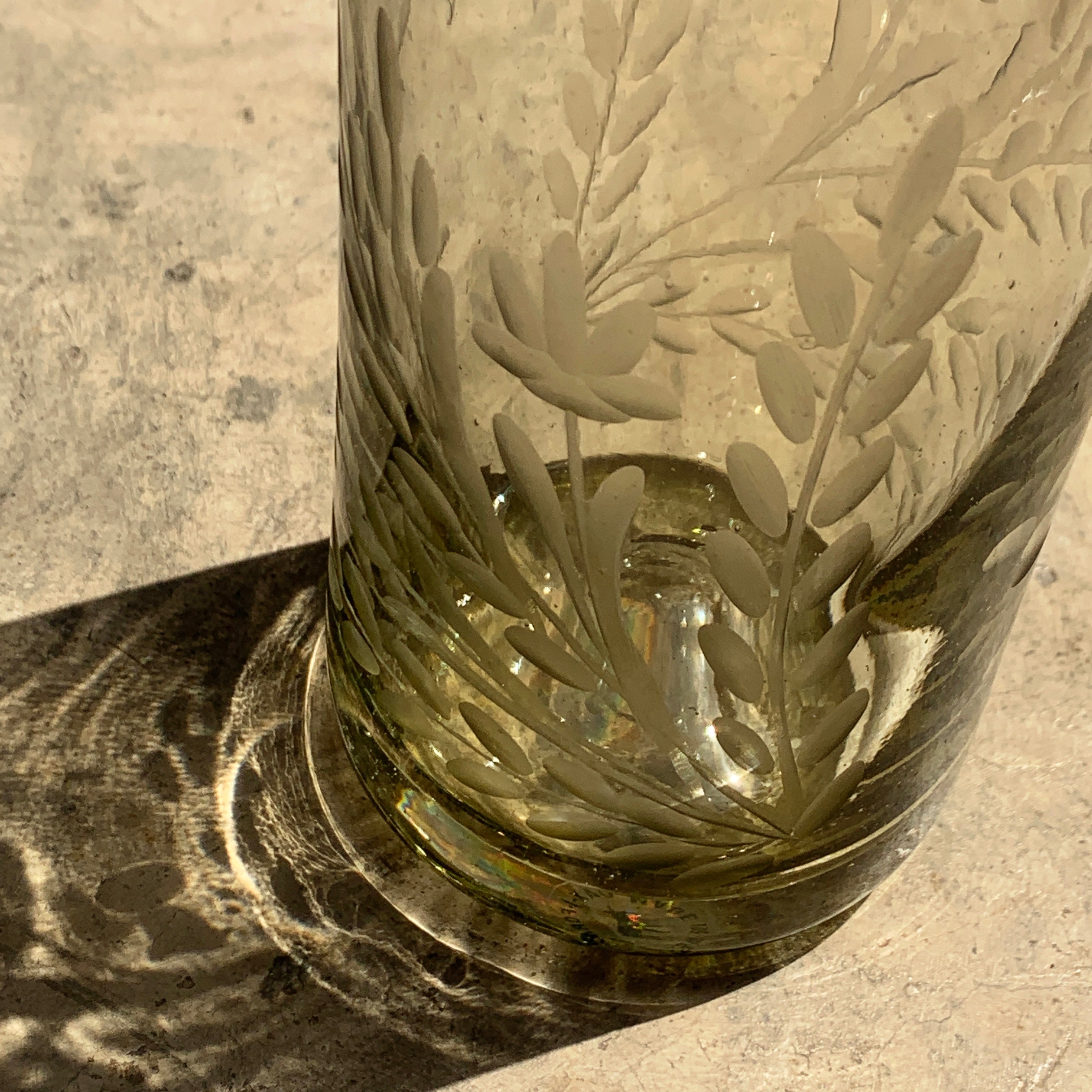 Hand Blown Glass Bottle with Pepita engraving