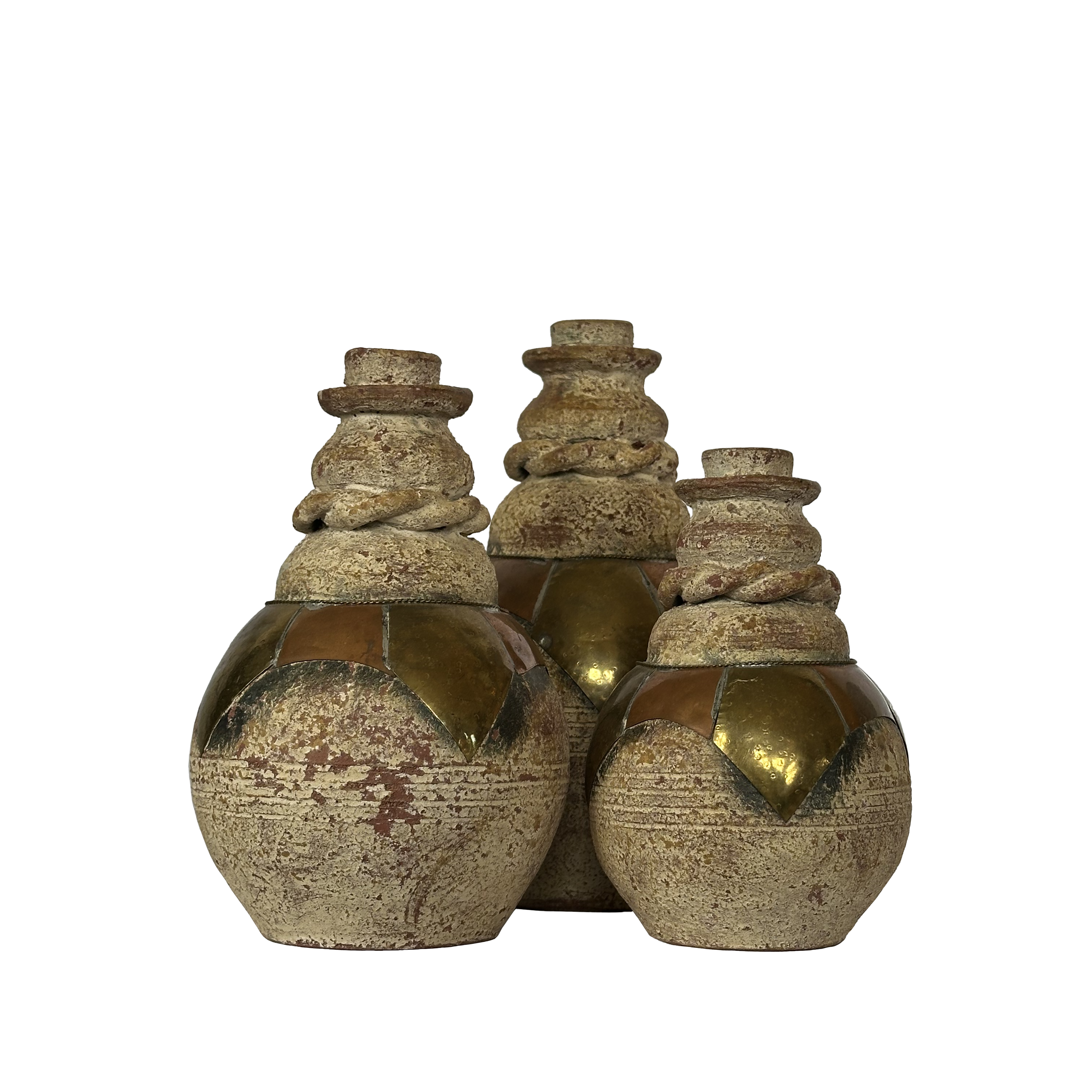 Set of 3 Ceramic and Metal Vases