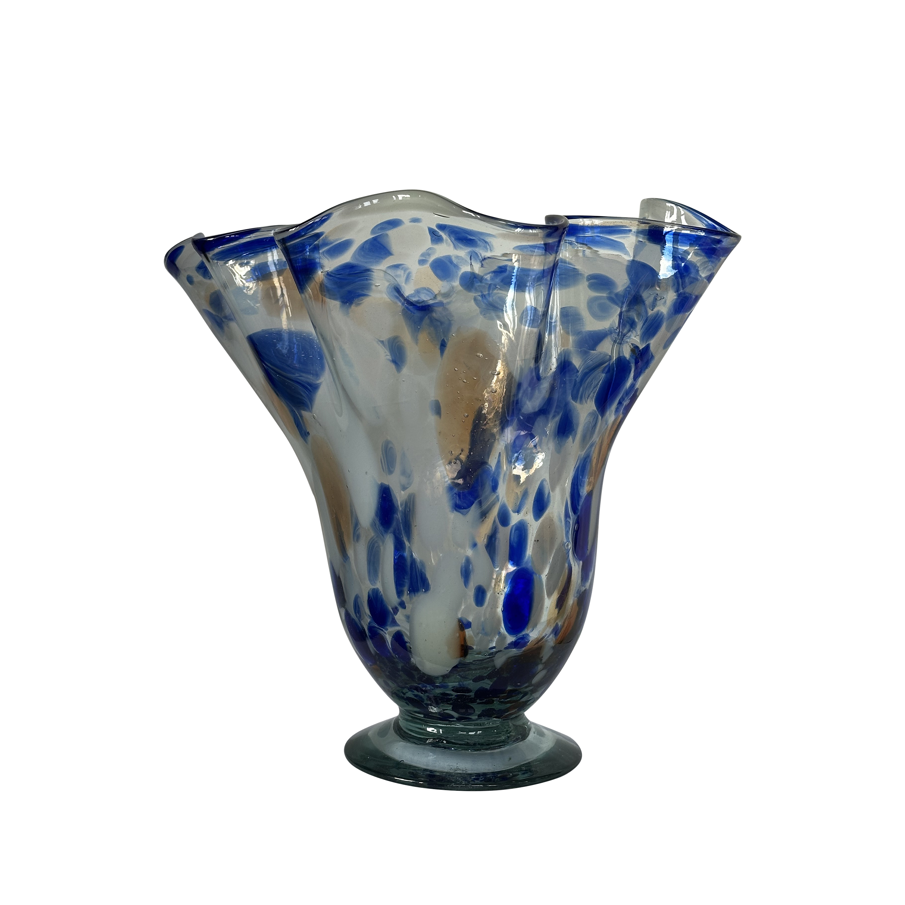 Handkerchief Flower Vase in Clear, Blue, and White