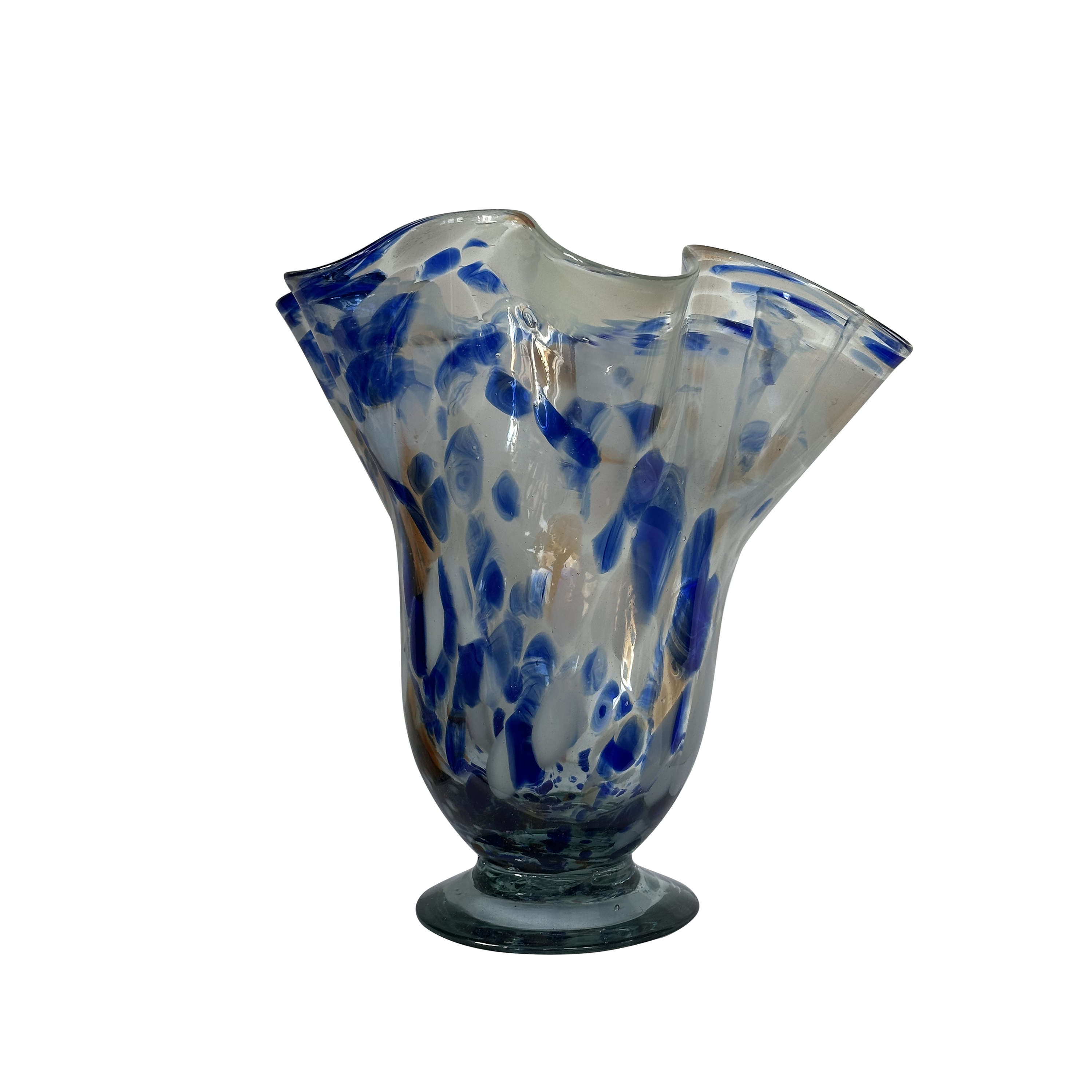 Handkerchief Flower Vase in Clear, Blue, and White