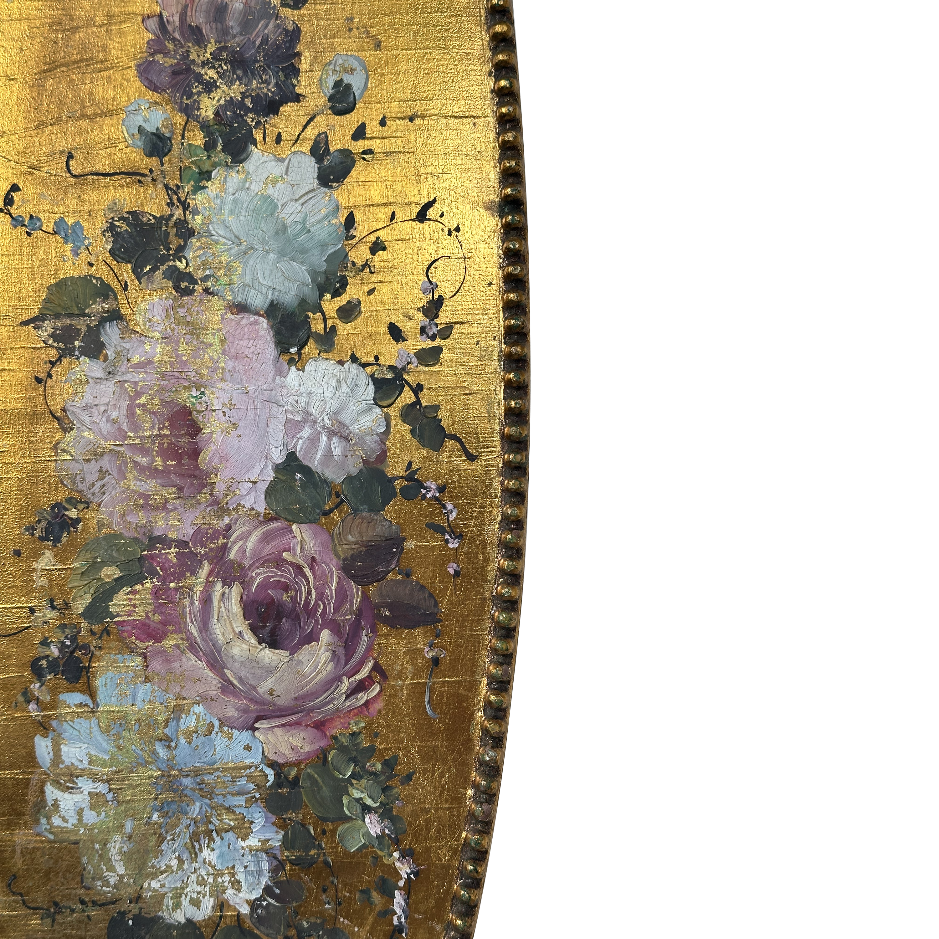 Oval Floral Painting with Gold Leaf Gilding