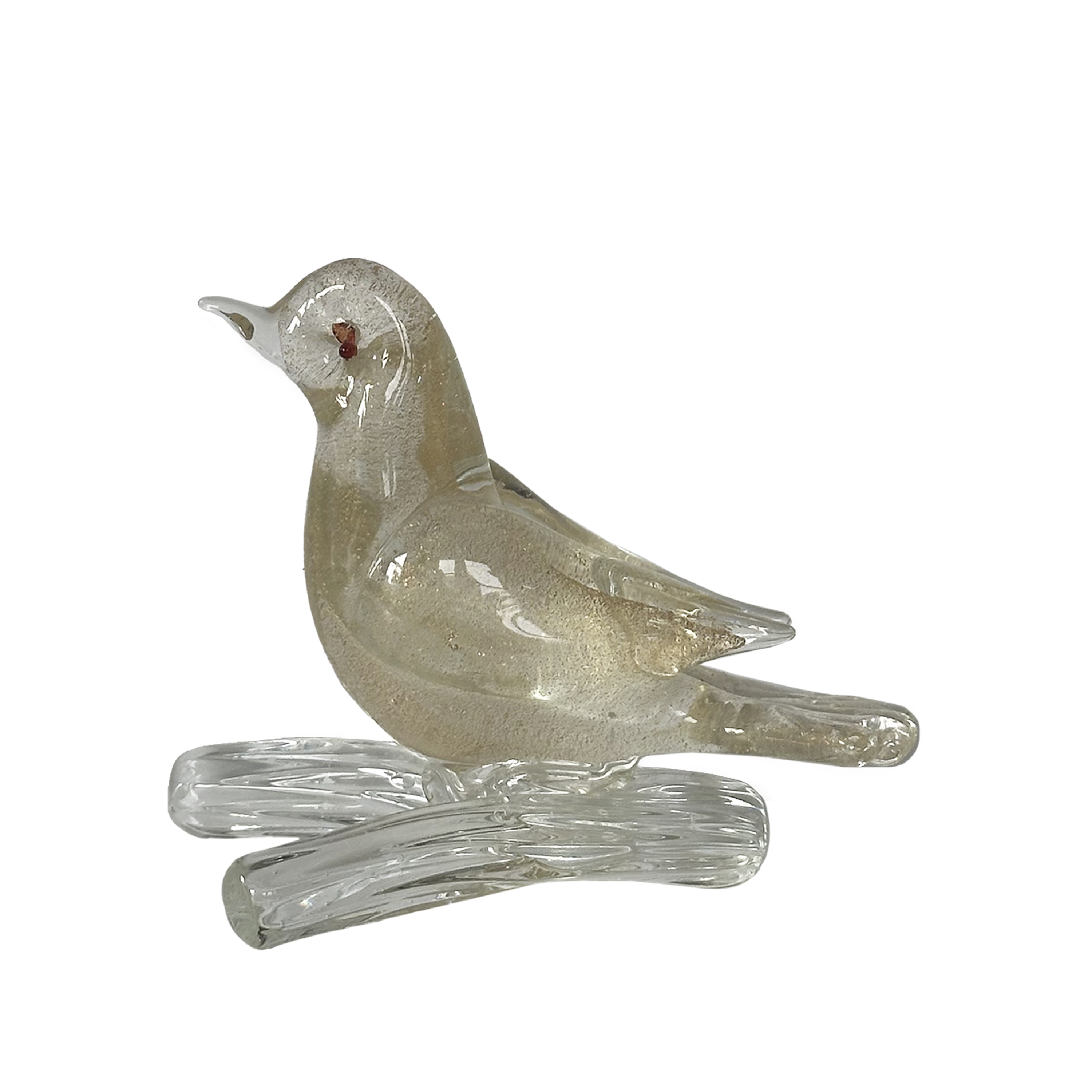Small, Clear Glass Bird with Golden Flecks