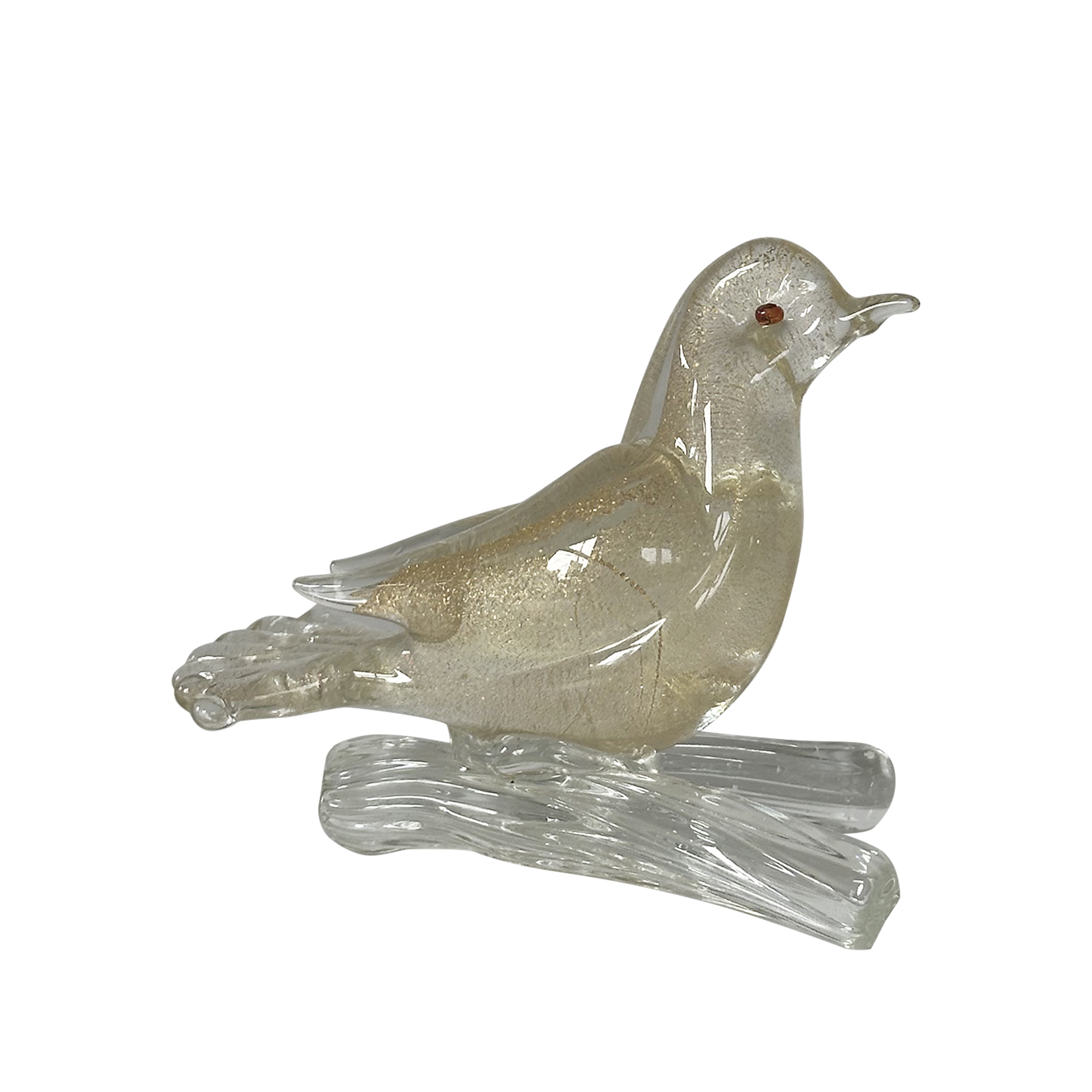 Small, Clear Glass Bird with Golden Flecks