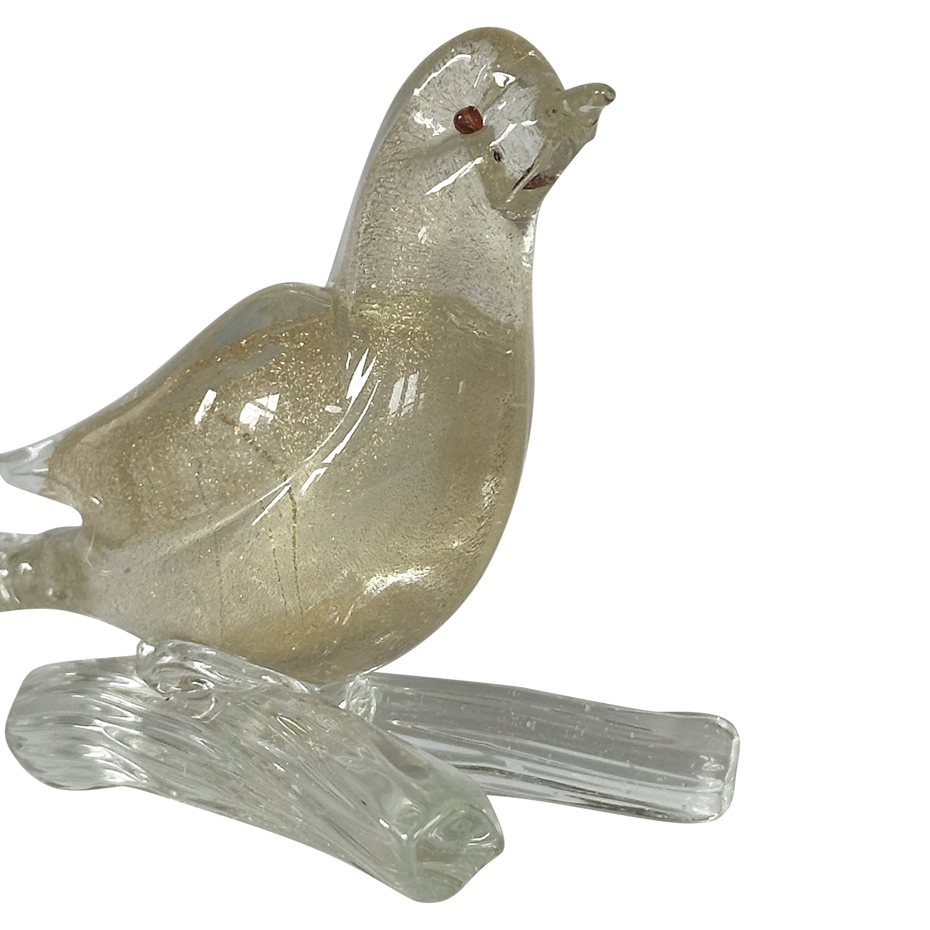 Small, Clear Glass Bird with Golden Flecks