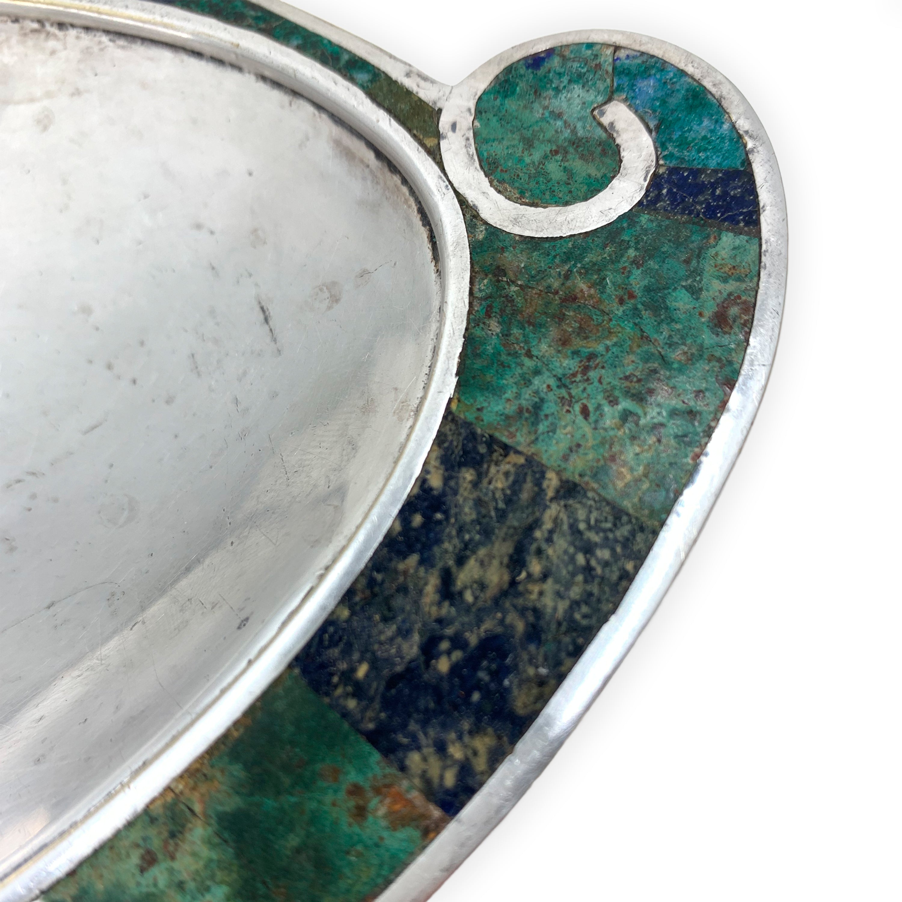 Los Castillo Oval tray with Turquoise inlay. C. 1960s.