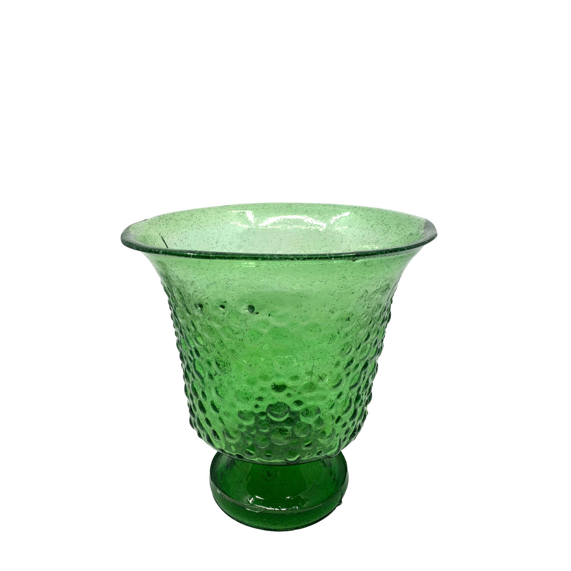 Green BEADED Poblano Pressed Glass Flower Vase Narrow base