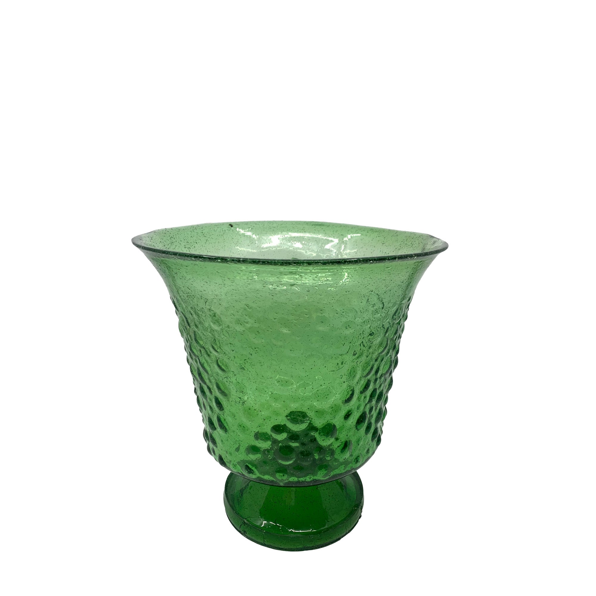 Green BEADED Poblano Pressed Glass Flower Vase Narrow base
