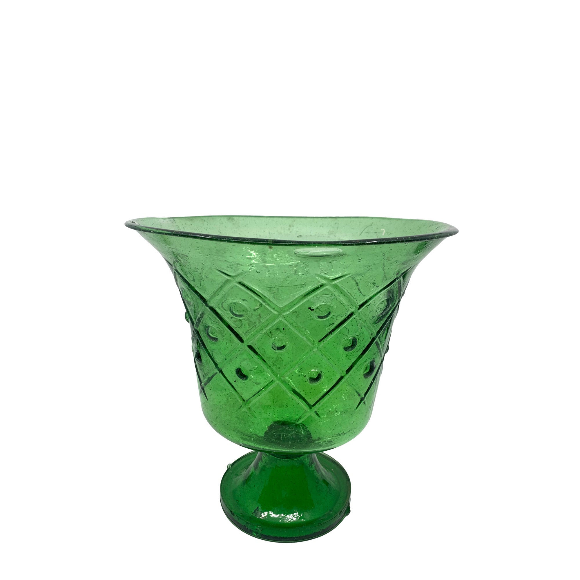 Green DIAMOND Poblano Pressed Glass Flower Vase Narrow base