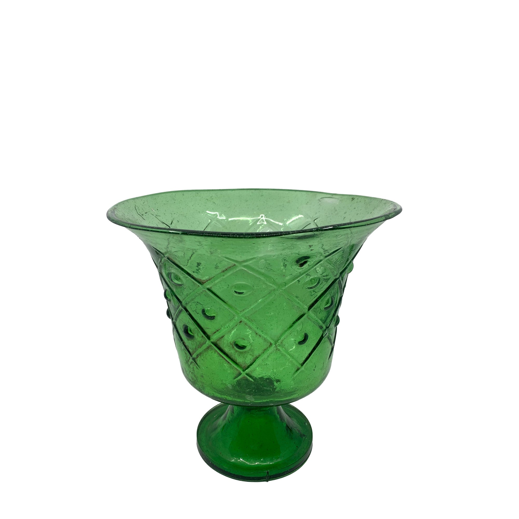 Green DIAMOND Poblano Pressed Glass Flower Vase Narrow base