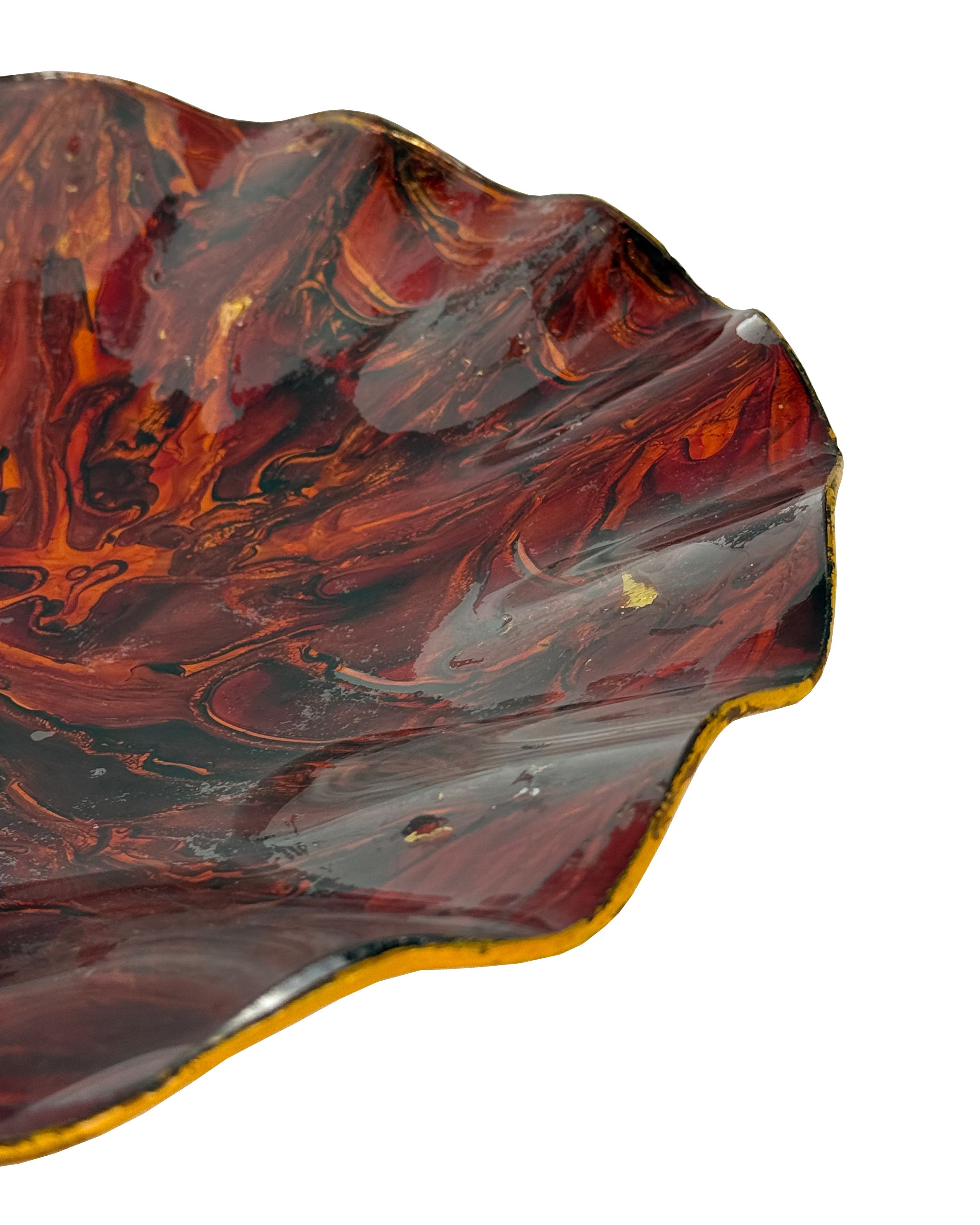 Fire Red Resin Bowl with Gold Leaf c. 1970s
