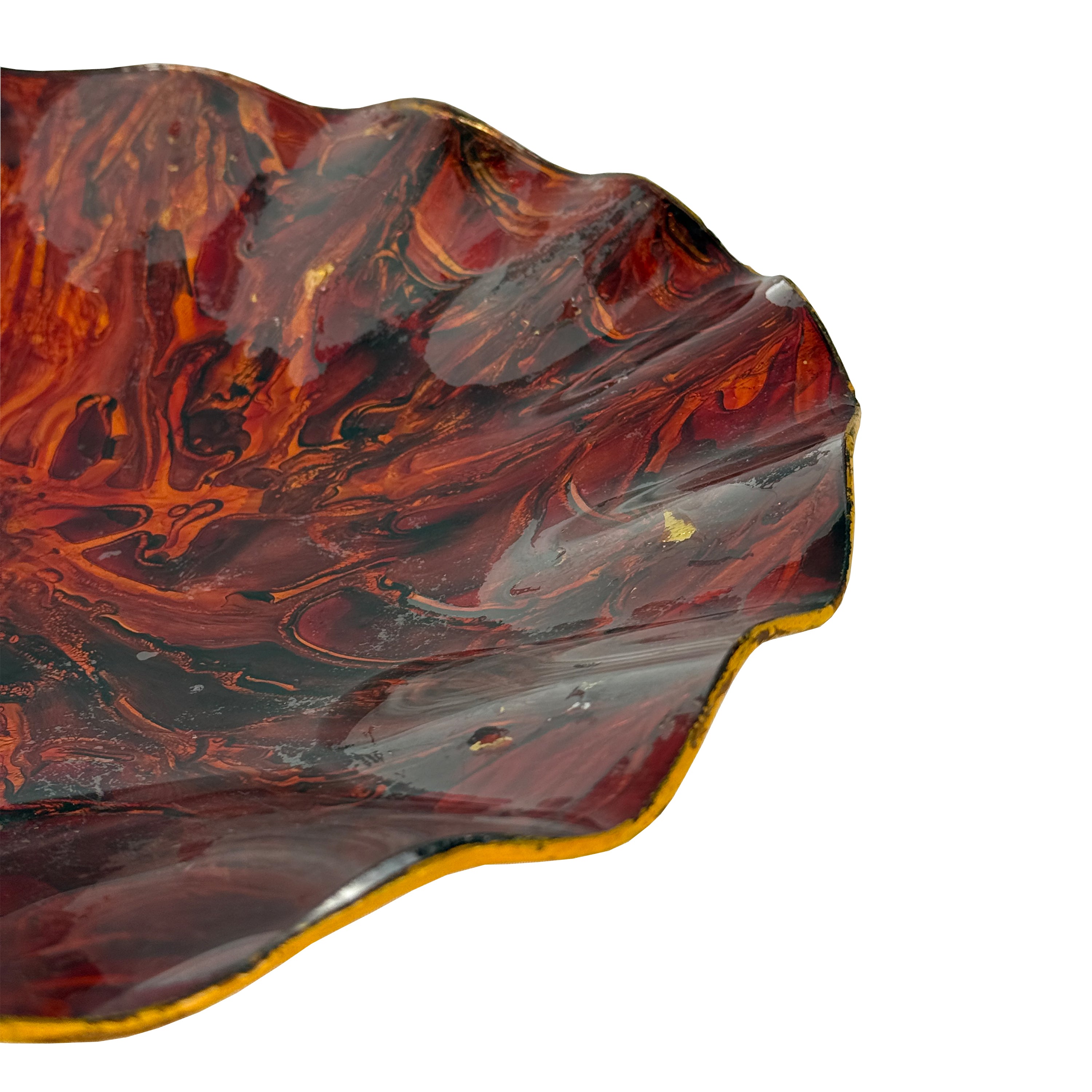 Fire Red Resin Bowl with Gold Leaf c. 1970s