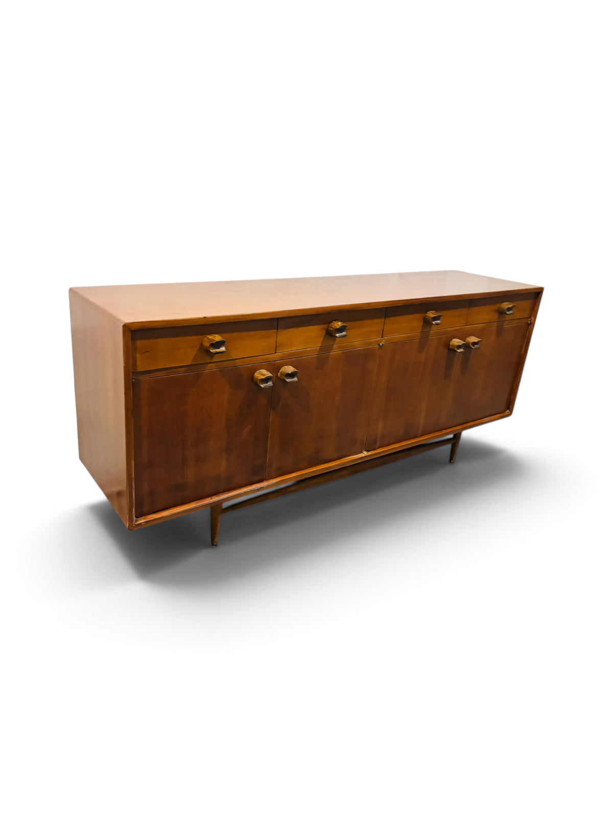 Mid-century wooden Mexican credenza with sleek design and natural finish, crafted by Embajada Vintage for stylish storage.
