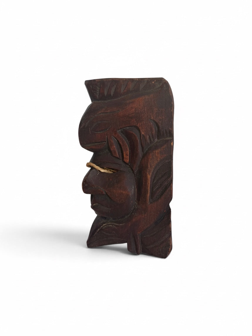 Vintage Mexican Carved Wood Mask with Animal Crest